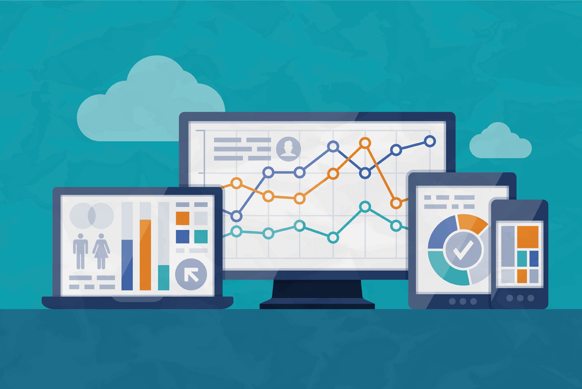 Graphs on devices symbolizing customer behavior data in data-driven design process