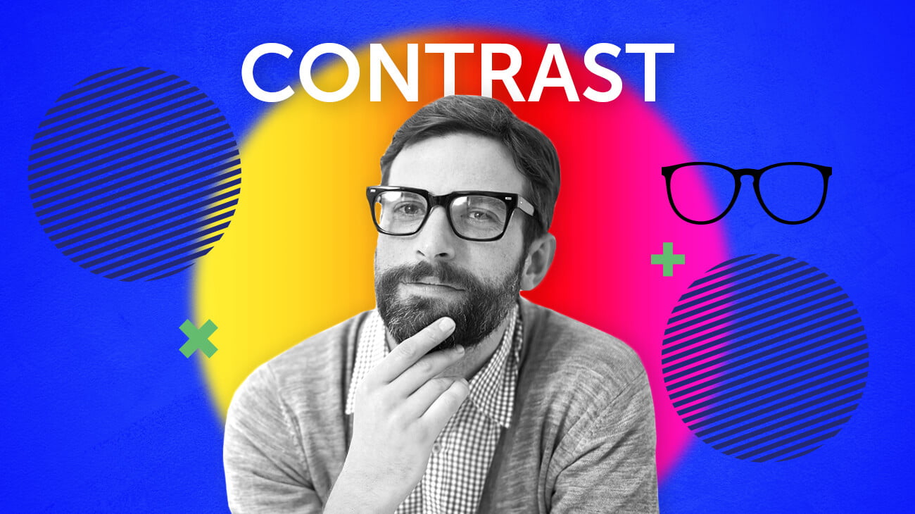 photo of a man in a highly contrasted background and contrast heading